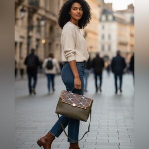 Kelly Wynne designer Olive and Python Print Satchel